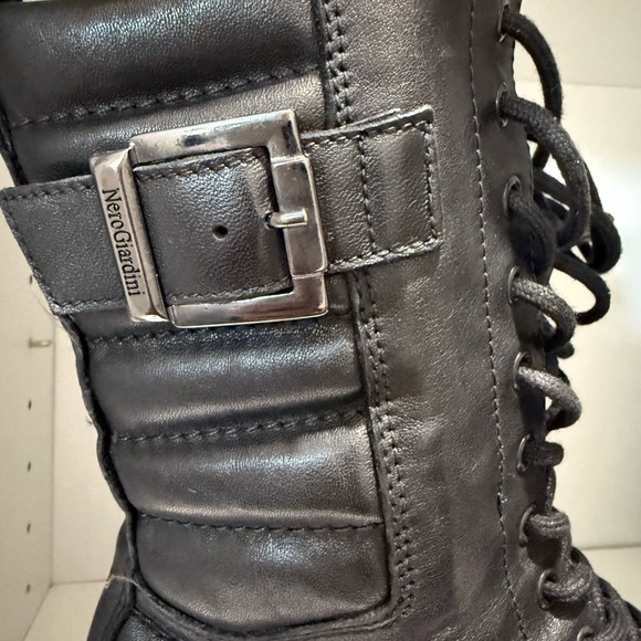 NeroGiardini Black Leather Mid-Calf Combat Boots  Made in Italy Size 38 - Picture 8 of 9